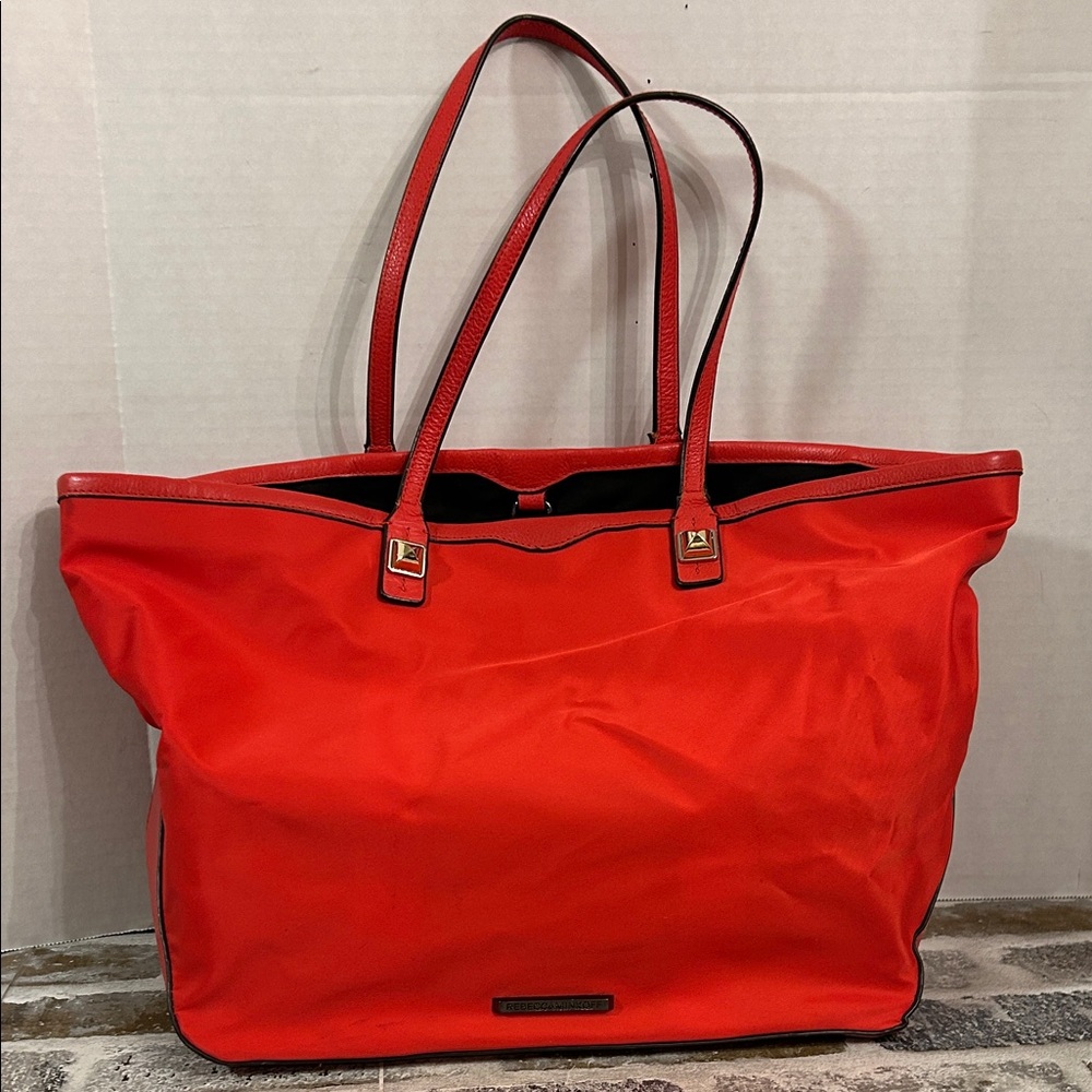 Rebecca Minkoff Red Nylon Tote Bag Leather Trim